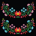 Hungarian floral folk pattern - Kalocsai embroidery with flowers and paprika