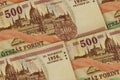 Hungarian forints banknotes background. 500 HUF