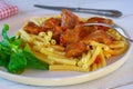 Hungarian goulash with pasta on a plate Royalty Free Stock Photo