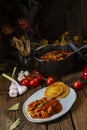Hungarian goulash with potato pancakes Royalty Free Stock Photo
