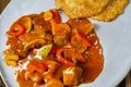 Hungarian goulash with potato pancakes Royalty Free Stock Photo