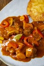 Hungarian goulash with potato pancakes Royalty Free Stock Photo