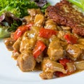 Hungarian goulash with potato pancakes Royalty Free Stock Photo