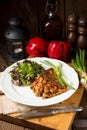 Hungarian goulash with potato pancakes Royalty Free Stock Photo