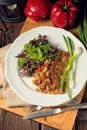 Hungarian goulash with potato pancakes Royalty Free Stock Photo