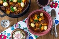 Hungarian goulash soup bograch close-up on the table. horizontal Royalty Free Stock Photo