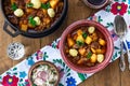 Hungarian goulash soup bograch close-up on the table. horizontal Royalty Free Stock Photo