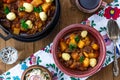 Hungarian goulash soup bograch close-up on the table. horizontal Royalty Free Stock Photo