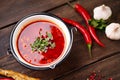 Hungarian goulash soup bogracs in metal bowl Royalty Free Stock Photo