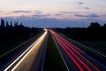 Hungarian highway at night showing vehicles lights, low shutter