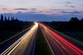 Hungarian highway at night showing vehicles lights, low shutter