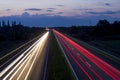 Hungarian highway at night showing vehicles lights, low shutter