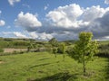 Hungarian hillside landscape with cultivated garden