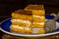 Hungarian honey cream layer cake with dark bacground