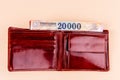 Hungarian HUF 20,000 banknotes in brown leather wallet