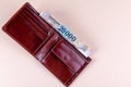 Hungarian HUF 20,000 banknotes in brown leather wallet