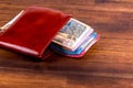 Hungarian HUF banknotes, pile of money in a brown leather wallet