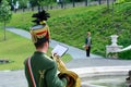 Hungarian hussar musicians are performing in Budapest castle