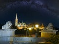 Hungarian landmark, Budapest Chain Bridge night view with Milky Way Galaxy stars in sky. Long exposure Royalty Free Stock Photo