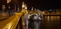 Chain Bridge, Royal Palace and Danube river in Budapest at night. Royalty Free Stock Photo