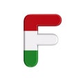 Hungarian letter F - Upper-case 3d flag of hungary font - Budapest, Central Europe or politics concept