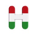 Hungarian letter H - Upper-case 3d flag of hungary font - Budapest, Central Europe or politics concept