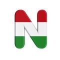 Hungarian letter N - Capital 3d flag of hungary font - Budapest, Central Europe or politics concept