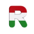 Hungarian letter R - Uppercase 3d flag of hungary font - Budapest, Central Europe or politics concept