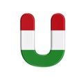 Hungarian letter U - Capital 3d flag of hungary font - Budapest, Central Europe or politics concept