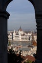 Hungarian Parliament Through Arch in Budapest