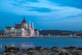 HUNGARIAN PARLIAMENT AT BLUE HOUR, BUDAPEST. Royalty Free Stock Photo