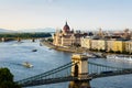 Hungarian Parliament and Budapest landmark view by Danube river Royalty Free Stock Photo