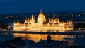 Hungarian Parliament in Budapest reflected in Danube river Royalty Free Stock Photo