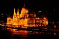 The Hungarian Parliament in Budapest and the Royal castle at the opposite side at night Royalty Free Stock Photo