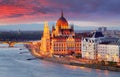 Hungarian parliament, Budapest at sunset Royalty Free Stock Photo