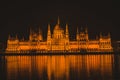 Hungarian parliament building from across the Danube river at night Budapest Hungary Royalty Free Stock Photo