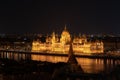 Hungarian parliament building from across the Danube river at night Budapest Hungary Europe Royalty Free Stock Photo