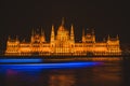 Hungarian parliament building from across the Danube river at night Budapest Hungary Royalty Free Stock Photo