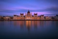 Hungarian Parliament Building in Budapest at sunset with Danube river Royalty Free Stock Photo