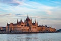 Hungarian parliament building in Budapest at sunset Royalty Free Stock Photo
