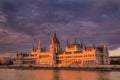 Hungarian parliament building in Budapest at sunset Royalty Free Stock Photo