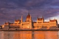 Hungarian parliament building in Budapest at sunset Royalty Free Stock Photo