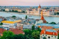 Hungarian Parliament Building and Danube river, Budapest city panorama view at sunset in Hungary Royalty Free Stock Photo