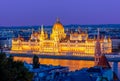 Hungarian Parliament building and Danube river at sunset, Budapest, Hungary Royalty Free Stock Photo