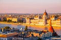 Hungarian Parliament Building with Danube river at sunset in Budapest, Hungary Royalty Free Stock Photo