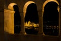 Hungarian parliament building from the Fisherman`s Bastion at night, Budapest, Hungary Royalty Free Stock Photo