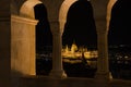 Hungarian parliament building from the Fisherman`s Bastion at night, Budapest, Hungary Royalty Free Stock Photo