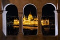 Hungarian Parliament Building from the Fisherman's Bastion at night Royalty Free Stock Photo