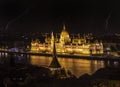 Hungarian Parliament Building and Lightning Royalty Free Stock Photo