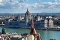 Panorama on Parliament of Budapest and Danube river in Hungary. Royalty Free Stock Photo
